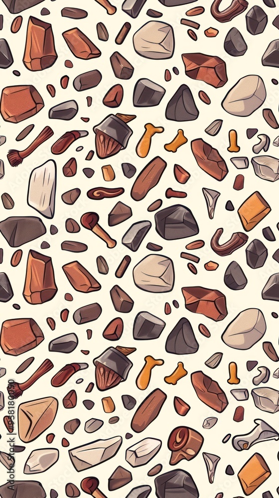 Fototapeta premium Seamless Pattern of Cartoon Stone Tools.