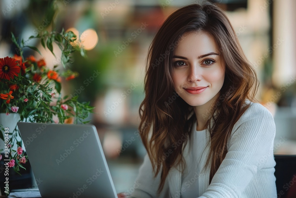 In the office, a modern businesswoman works on her computer. In the office, a modern businesswoman works on her computer.