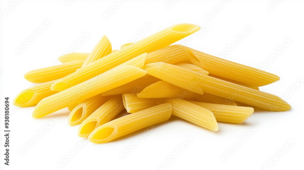 Close-up of raw penne pasta isolated on a white background. Close-up of raw penne pasta isolated on a white background.