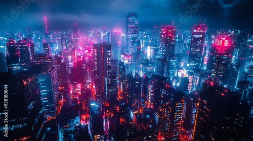 Nighttime Skyline of a Neon City