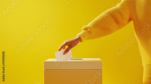 A person standing at a ballot box, with their hand held back, symbolizing the decision not to vote. photo