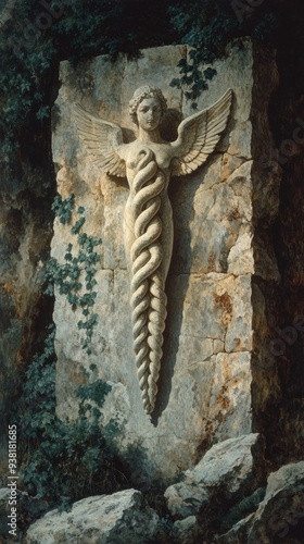 Serpent and Staff Caduceus Ancient Carving Various Hermeticism, Greek Mythology Religion Spiritual Symbol
