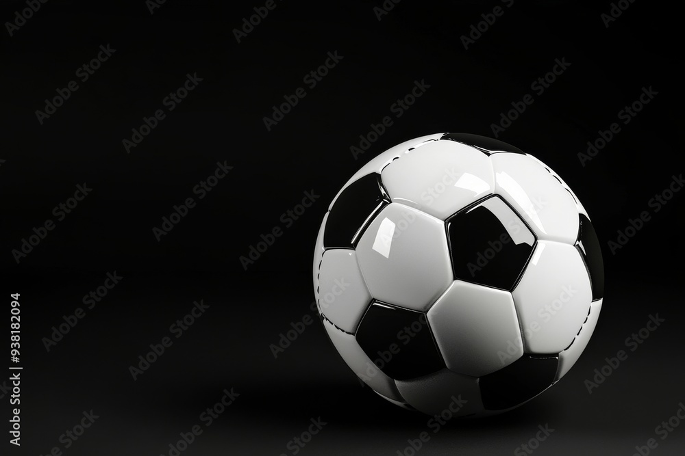 Fototapeta premium Black background with a soccer ball in focus