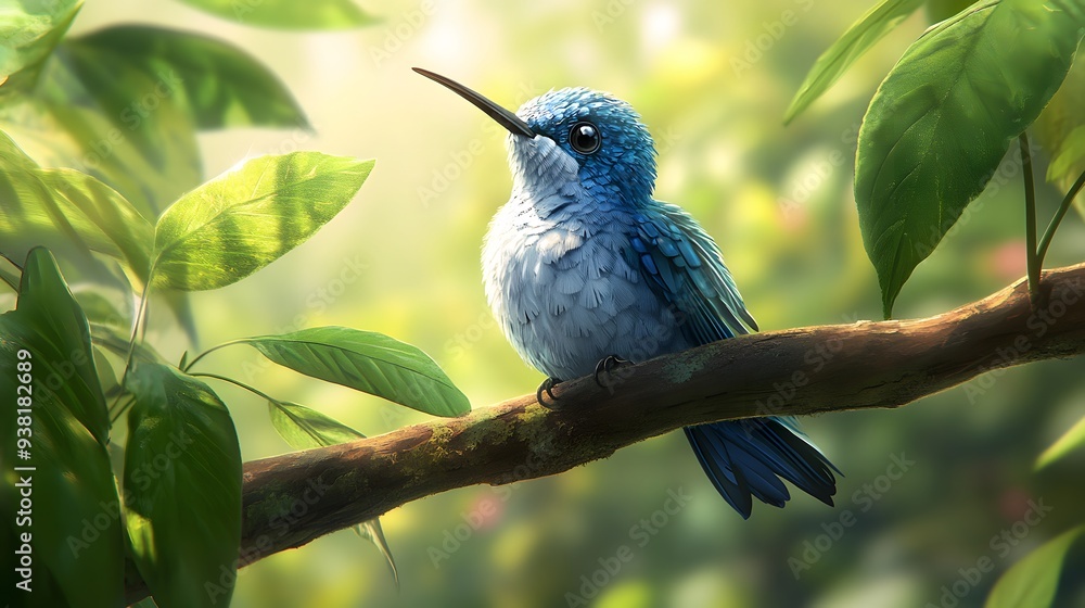 Obraz premium Bee Hummingbird Bird in Nature, Realistic Photo, Background for, Wallpaper, Cover and Screen of Smartphone, Cell Phone, Computer, Laptop, 9:16 and 16:9 Format
