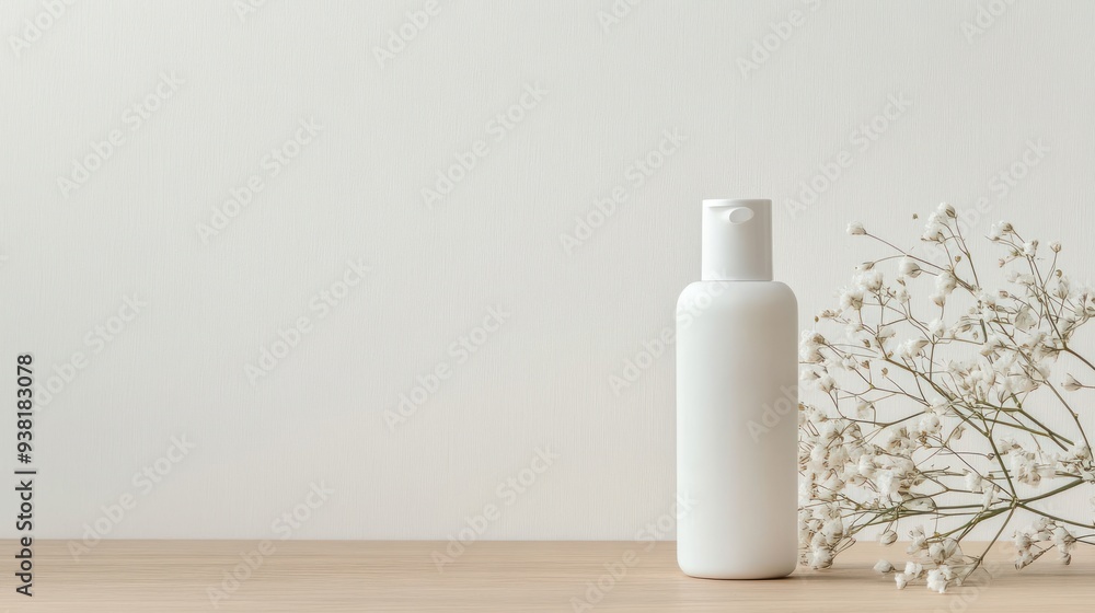 A white bottle of lotion sits on a wooden table A white bottle of lotion sits on a wooden table