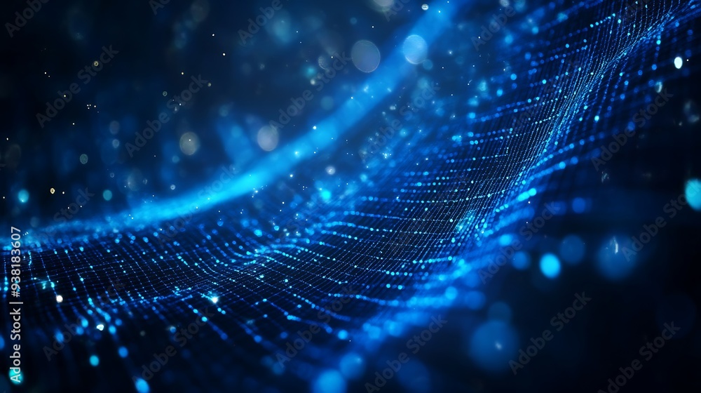 Abstract Blue Digital Grid with Glowing Particles Abstract Blue Digital Grid with Glowing Particles