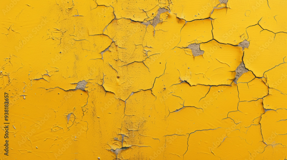 Cracked yellow paint texture with distressed appearance, evoking sense of age and wear. Cracked yellow paint texture with distressed appearance, evoking sense of age and wear.