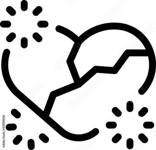 Black and white icon of a broken heart surrounded by starbursts, representing the pain and disappointment of a relationship ending