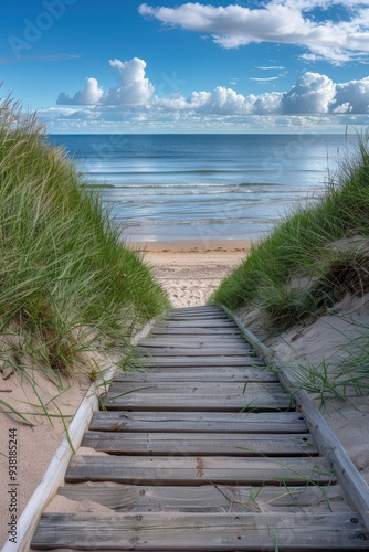 Fototapeta Naklejka Na Ścianę i Meble -  Beach Path Through Sand Dunes.