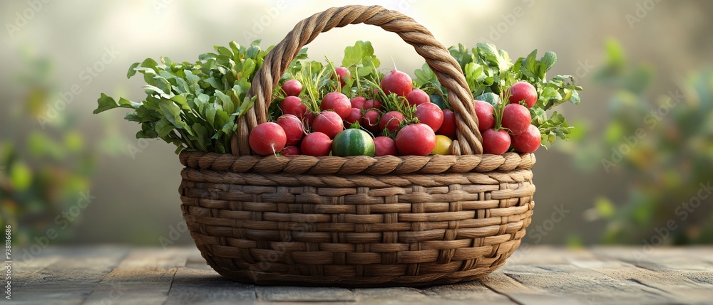 Bountiful Harvest 3D Render of Basket with Fresh Radishes, Onions, and Zucchini Realistic Textures and Vibrant Colors Bountiful Harvest 3D Render of Basket with Fresh Radishes, Onions, and Zucchini Realistic Textures and Vibrant Colors