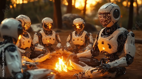 Robots Gathering Around A Fire