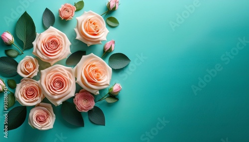 Elegant Cosmetic RosesA Romantic Spa-Inspired Floral Arrangement on Turquoise Background photo