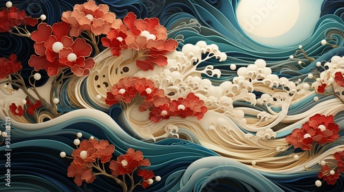 a pattern inspired by traditional Japanese kimono s.