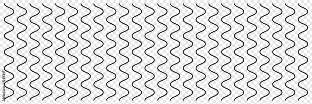 Wave line and wavy zigzag lines. Black curved lines pattern in abstract style. Horizontal geometric decoration element. Vector illustration. Wave line and wavy zigzag lines. Black curved lines pattern in abstract style. Horizontal geometric decoration element. Vector illustration.