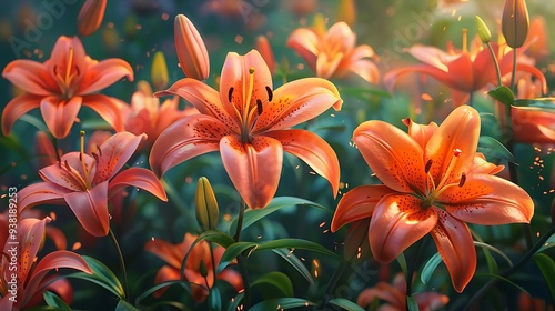 A vibrant display of orange lilies blooming in a lush garden, capturing the beauty of nature.