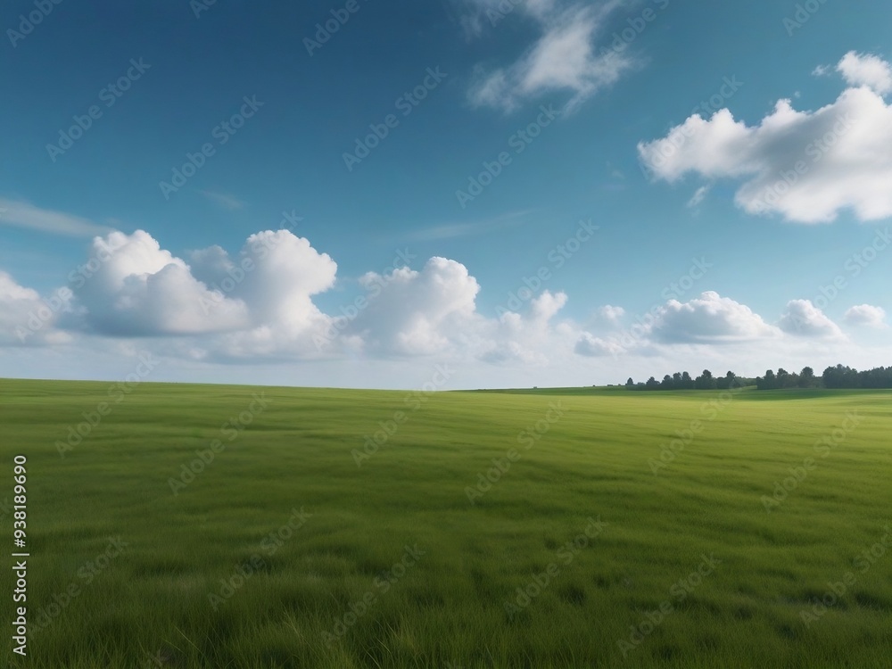 Big Field Of Green Grass With Cloudy Blue Sky - Generative Ai Big Field Of Green Grass With Cloudy Blue Sky - Generative Ai