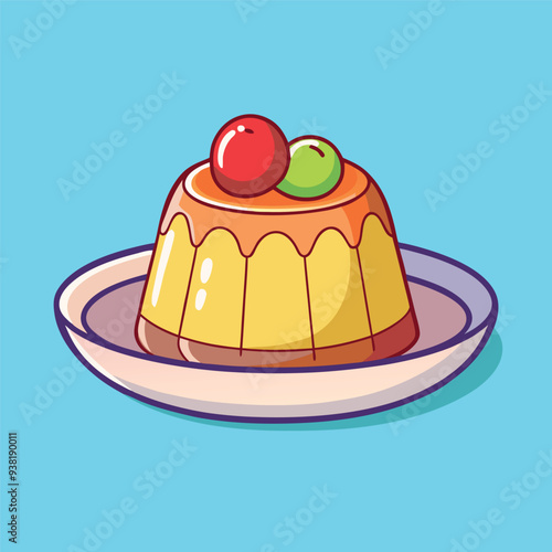 Jelly on a plate, 3D rendering, vector illustration