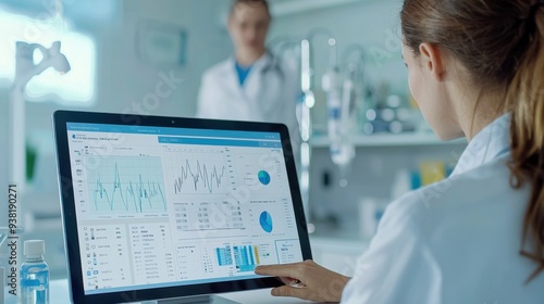 A professional medical chart on a tablet, showing a child's growth metrics like height, weight, and milestones.