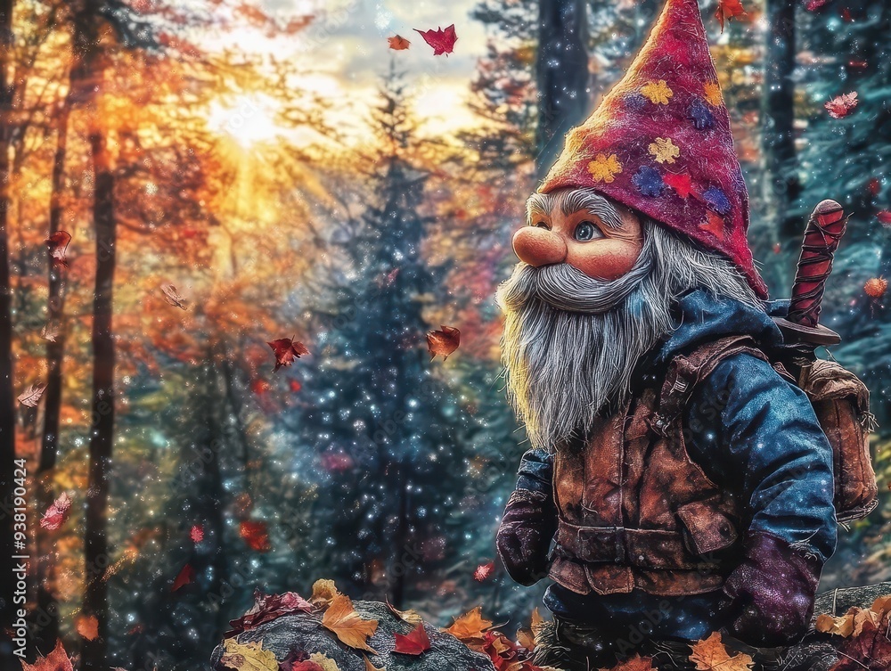 Autumn forest with a boho gnome and Halloween decorations Autumn forest with a boho gnome and Halloween decorations