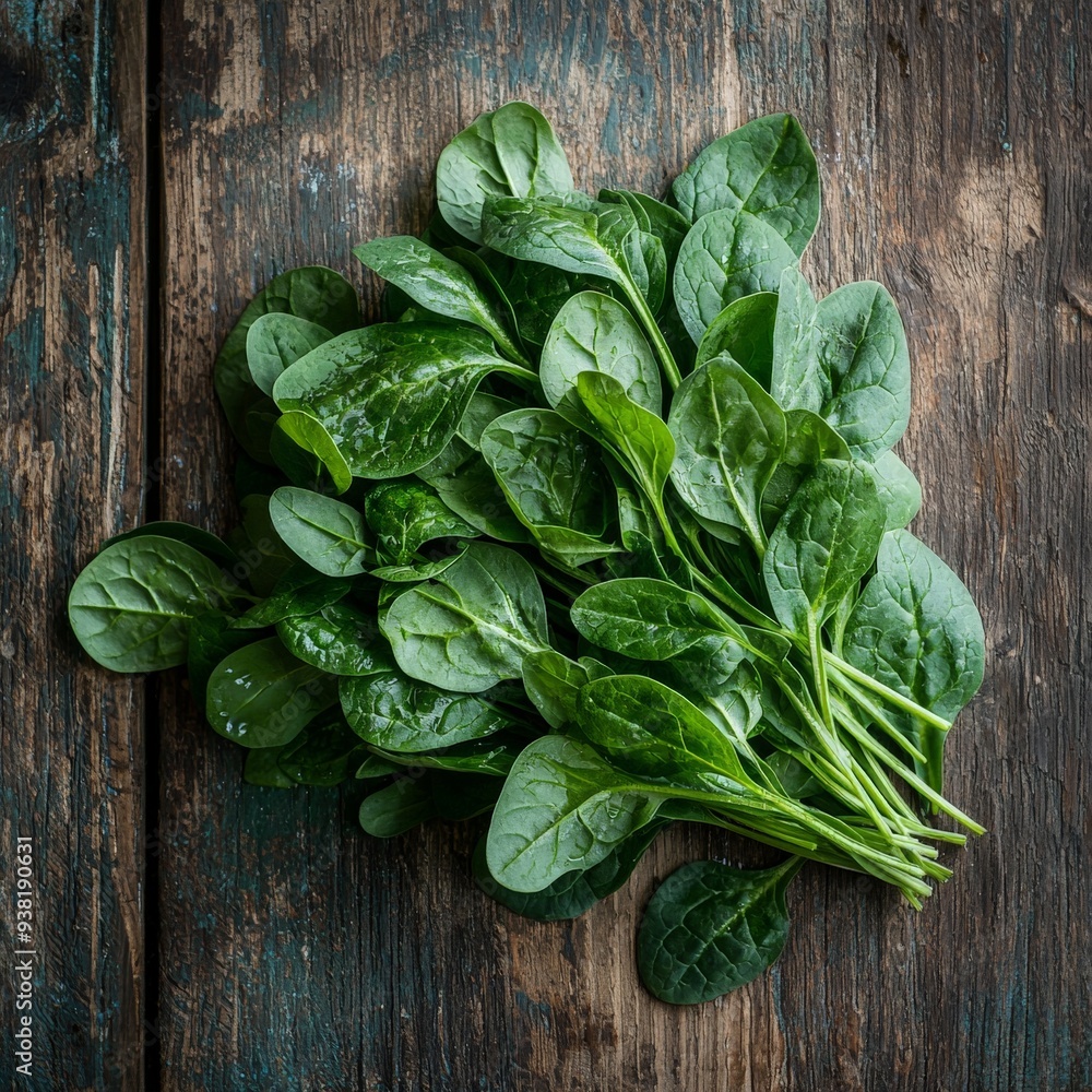 fresh spinach leaves on a wooden table fresh spinach leaves on a wooden table