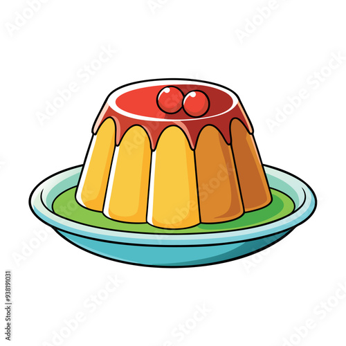 Jelly on a plate, 3D rendering, vector illustration