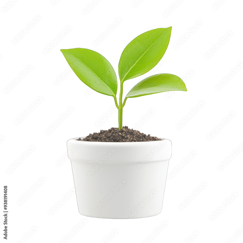 A vibrant green plant emerging from rich soil in a stylish white pot, symbolizing growth and rejuvenation indoors. transparent background A vibrant green plant emerging from rich soil in a stylish white pot, symbolizing growth and rejuvenation indoors. transparent background