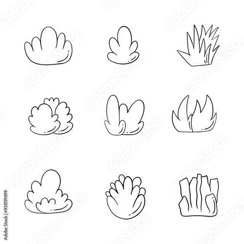 Shrubs doodle line icon. Hand drawn outline. Concept isolated illustration