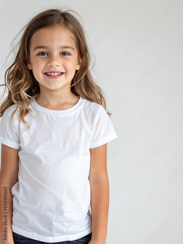 Smiling child in white t-shirt, mockup for design template Smiling child in white t-shirt, mockup for design template