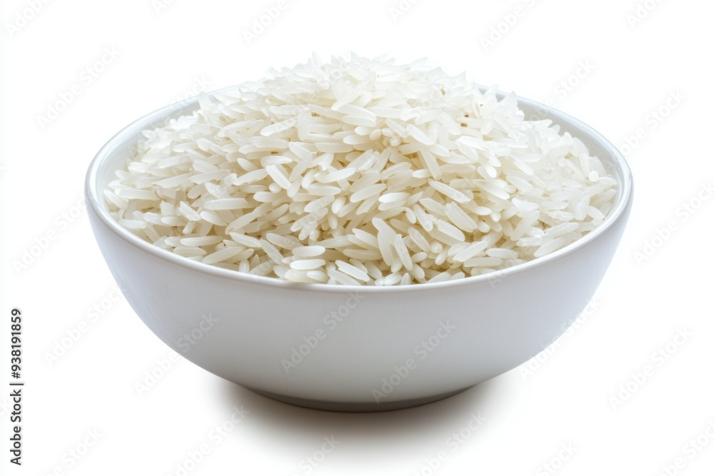 White rice in ceramic bowl isolated on white background White rice in ceramic bowl isolated on white background
