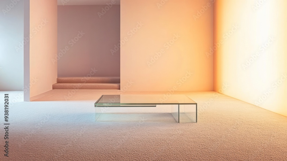 A glass table is in a room with a white wall A glass table is in a room with a white wall