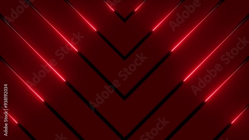 Animation of glowing neon red lines background 4k resolution video.