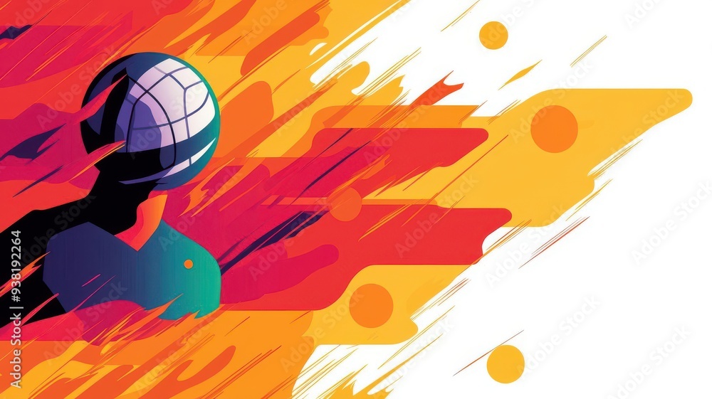 Fototapeta premium Dynamic abstract illustration featuring a soccer player in action, with vibrant colors and motion effects.