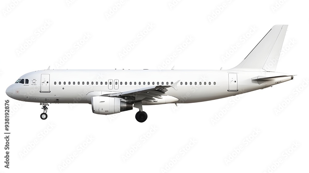 White passenger airplane isolated on white background, detailed photo, png. White passenger airplane isolated on white background, detailed photo, png.