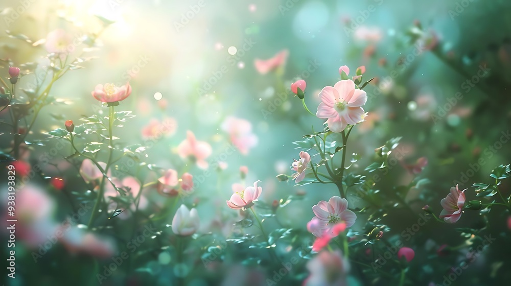 A serene garden scene filled with delicate pink flowers and soft sunlight, creating a tranquil atmosphere. A serene garden scene filled with delicate pink flowers and soft sunlight, creating a tranquil atmosphere.