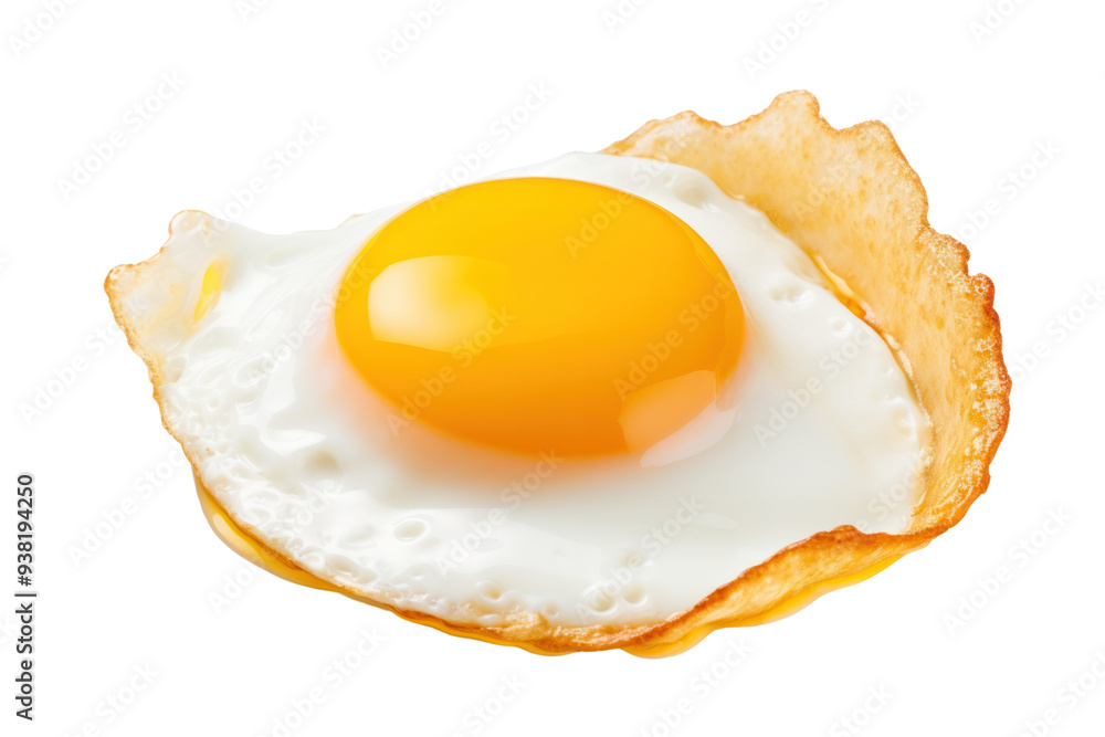 Fried egg with golden yolk and crispy white edge, isolated on white background. Fried egg with golden yolk and crispy white edge, isolated on white background.
