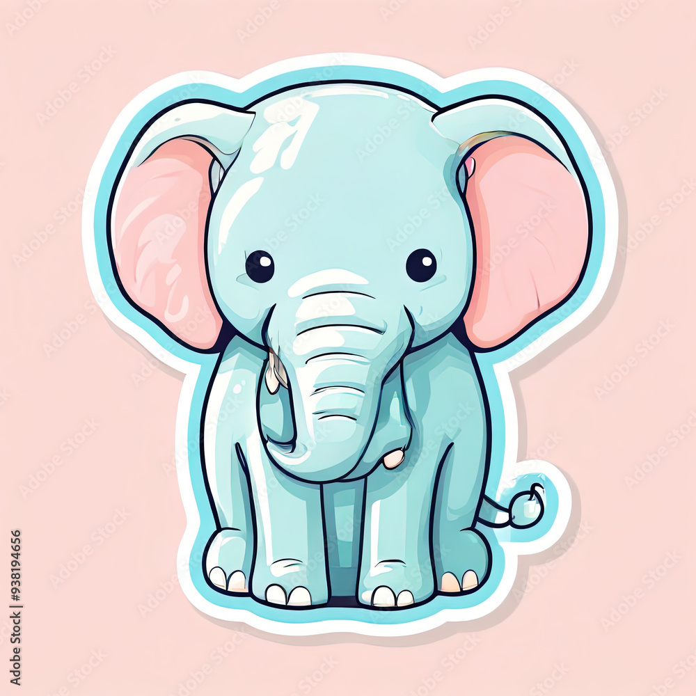 Cute blue cartoon elephant sticker illustration. Cute blue cartoon elephant sticker illustration.