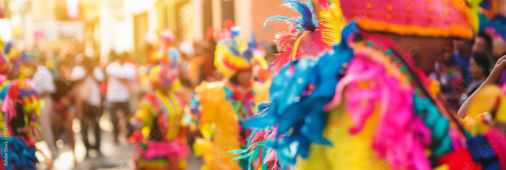 Fototapeta premium Vibrant Cultural Parade with Colorful Costumes and Festive Atmosphere in Bright Daylight