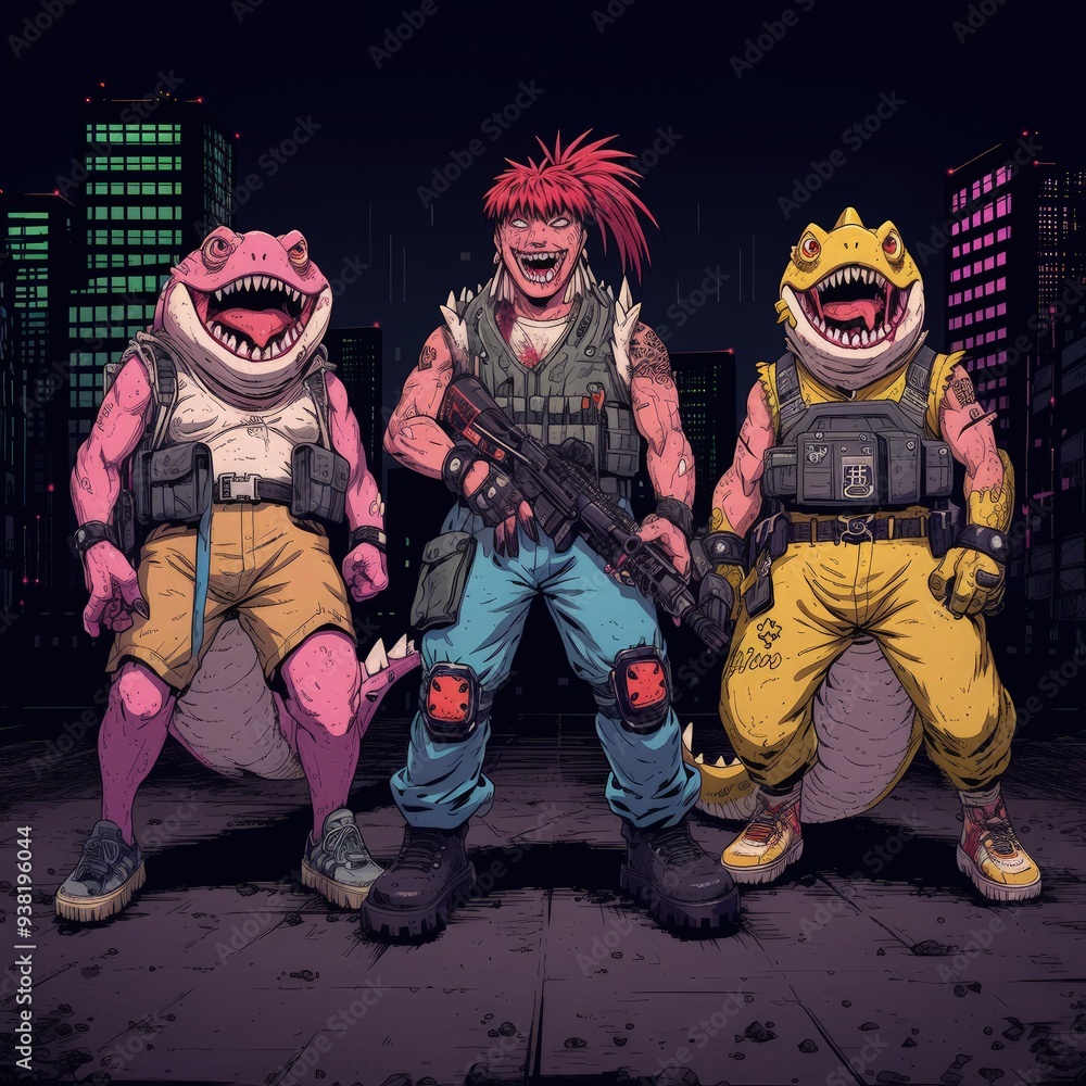 Fototapeta premium hand drawn monster illustration for full print t-shirt design, outline style, hyper maximalism, heavy composition.