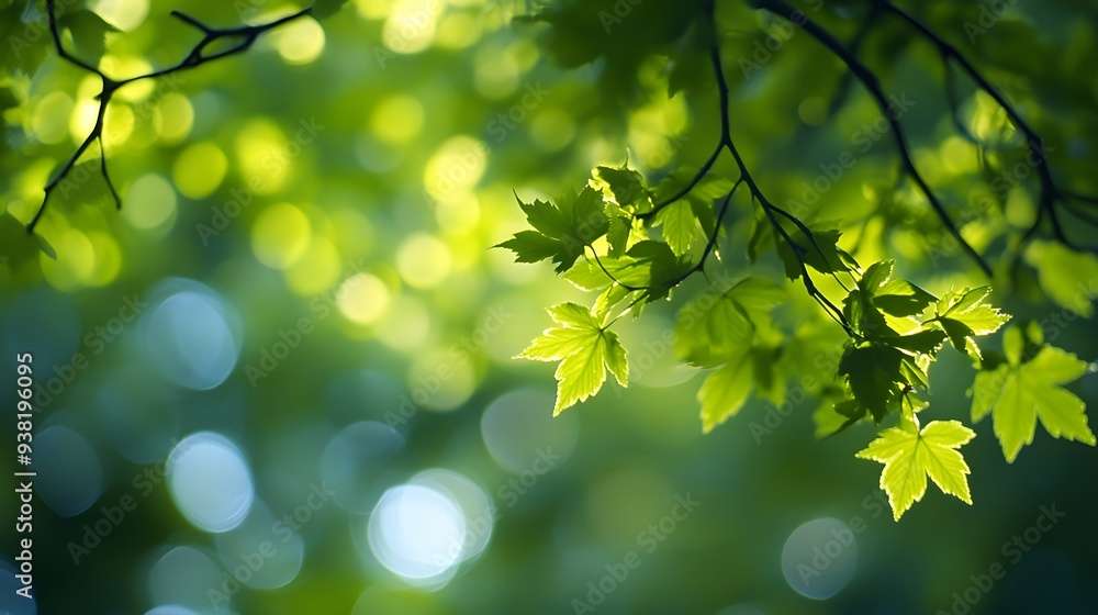 Obraz premium A bokeh background featuring fresh green tones, evoking a sense of nature and tranquility.
