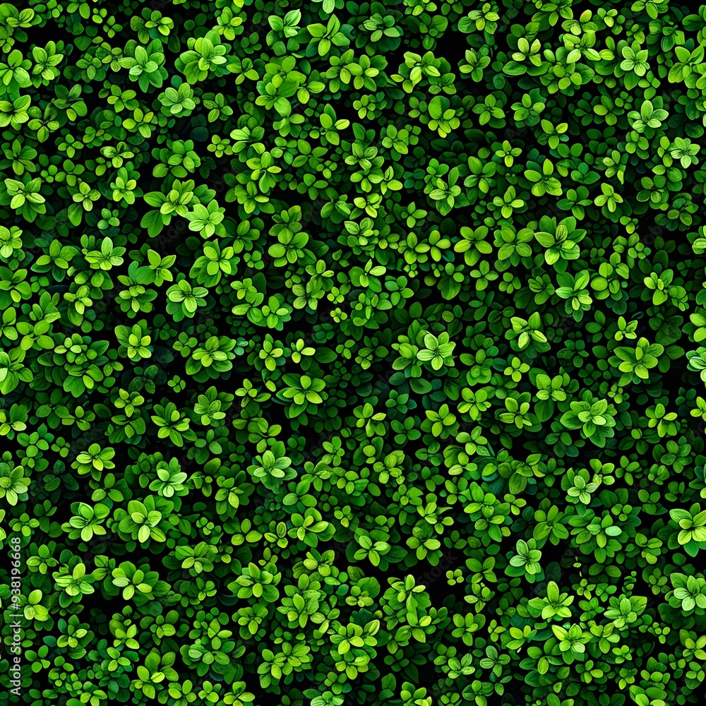 A seamless pattern background featuring a cartoony solid green design with tiny leaves. A seamless pattern background featuring a cartoony solid green design with tiny leaves.