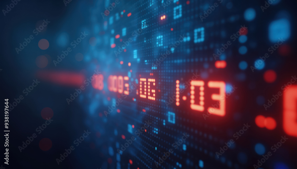 Digital Display with Red Data Streams: A high-tech digital display featuring red data streams, symbolizing financial markets and real-time technology. Digital Display with Red Data Streams: A high-tech digital display featuring red data streams, symbolizing financial markets and real-time technology.