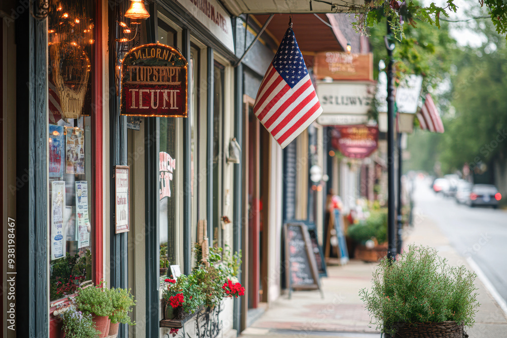 Naklejka premium A street with a few shops and a sign that says