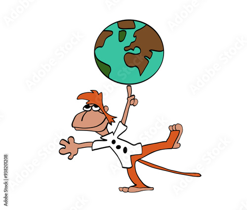Canvas Print Funny monkey with planet globe