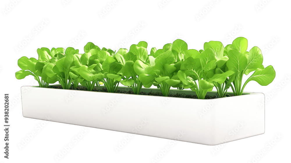 Fresh green lettuce growing in a sleek white planter, ideal for home gardening and healthy lifestyle themes. transparent background Fresh green lettuce growing in a sleek white planter, ideal for home gardening and healthy lifestyle themes. transparent background