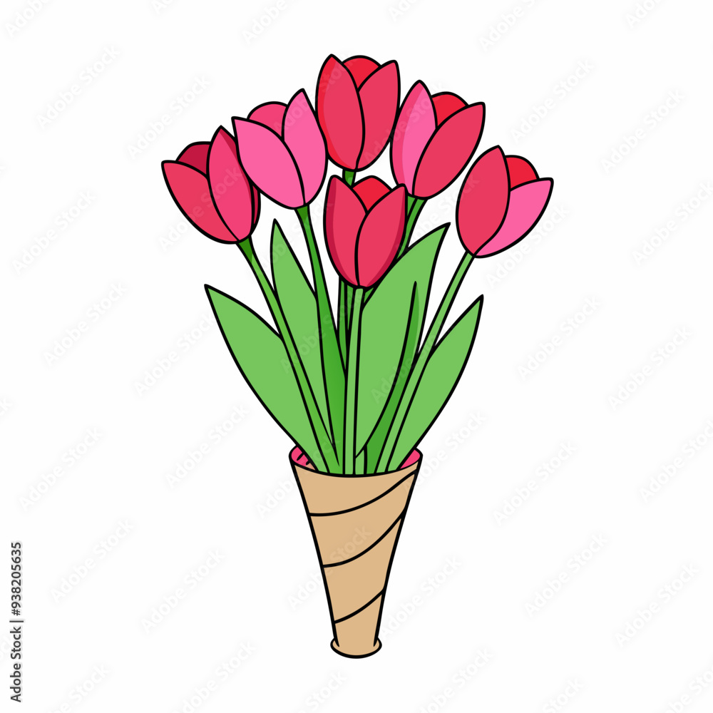 Obraz premium Tulip Bouquet Vector Design on White