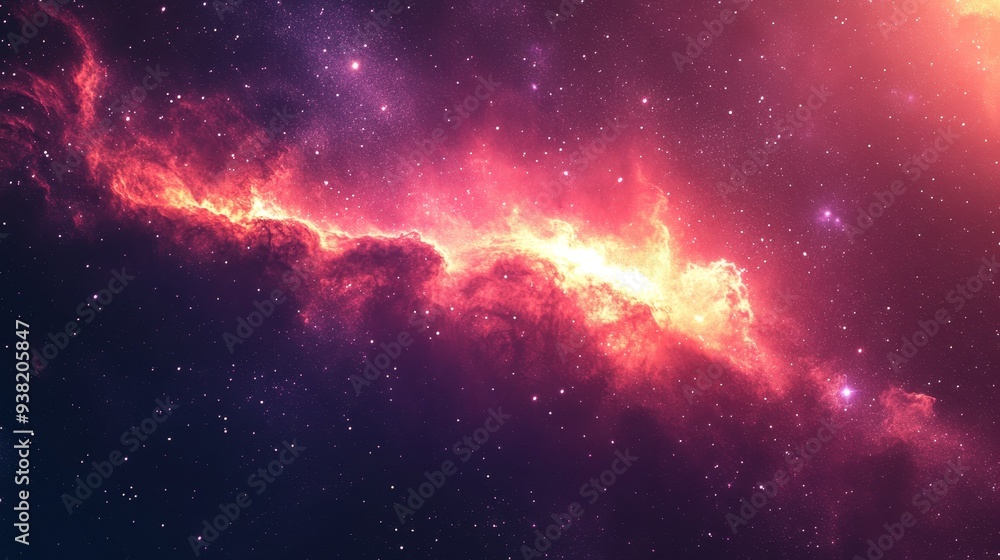 Fototapeta premium Cosmic Canvas A Wavy Nebula of Red and Yellow Against a Dark Starry Background