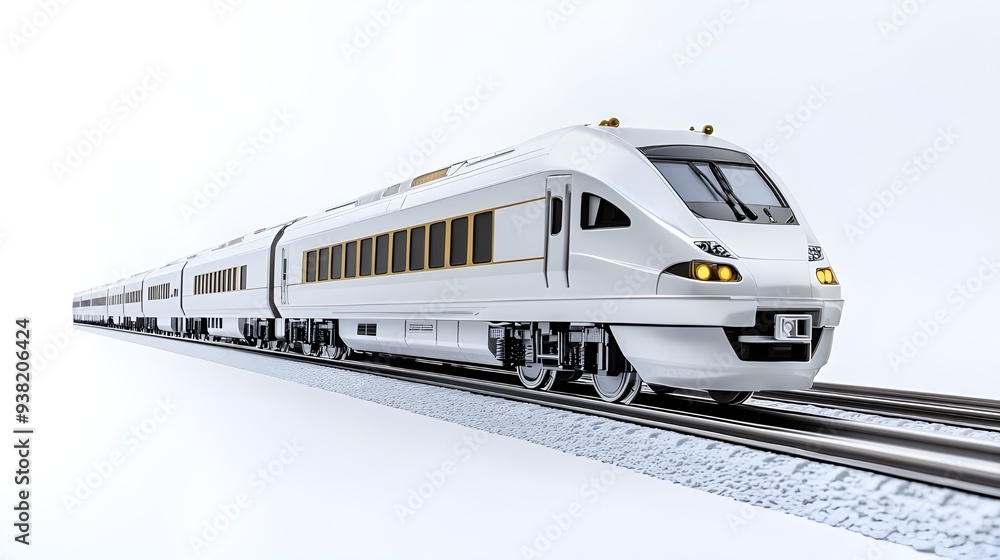 Naklejka premium White luxury train isolated on white background, detailed photo, png.