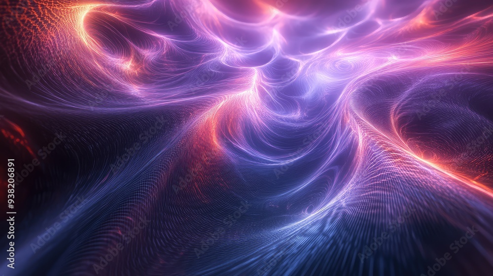 Obraz premium Quantum ripples with delicate, radiant light effects and smooth color transitions in a futuristic setting.