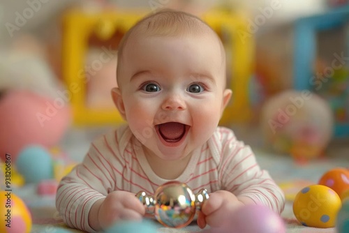 The baby reacted with delight to the shiny bell