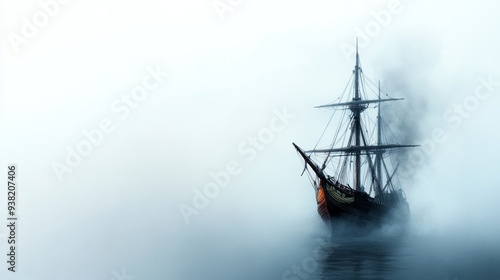 Ship Sailing Through Fog